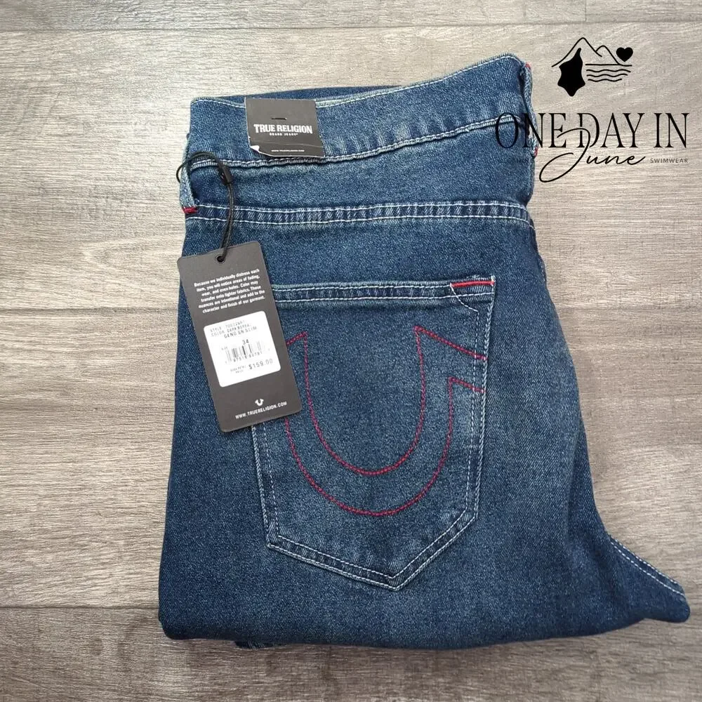 True Religion Geno Relaxed Slim Jeans Men's Dark Boreal NWT Size 34X30